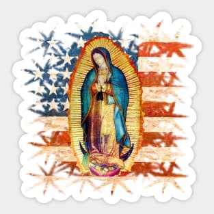 Our Lady of Guadalupe Mexican Virgin Mary USA United States Flag Mexico Catholic Sticker